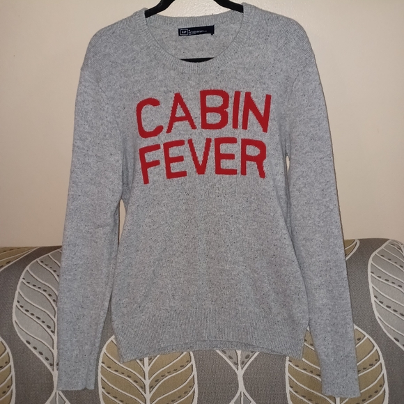 GAP Men's Medium Cabin Fever Lamb'sWool Blend Gray/Red Sweater - Picture 5 of 10